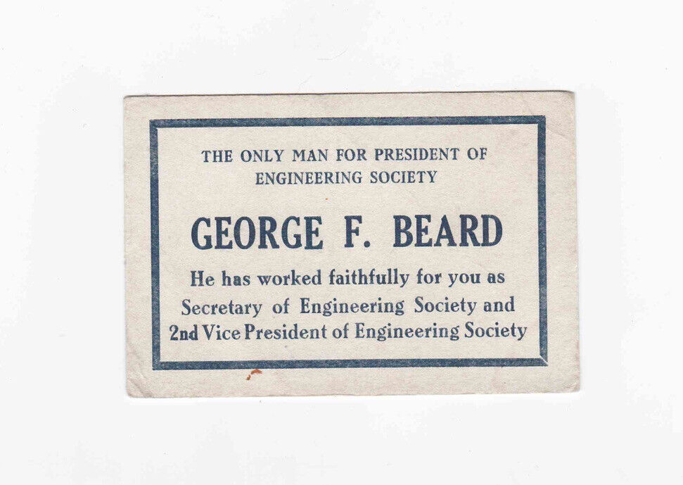 1934 University Of Toronto Engineering Society George F. Beard Vote Card E02-146