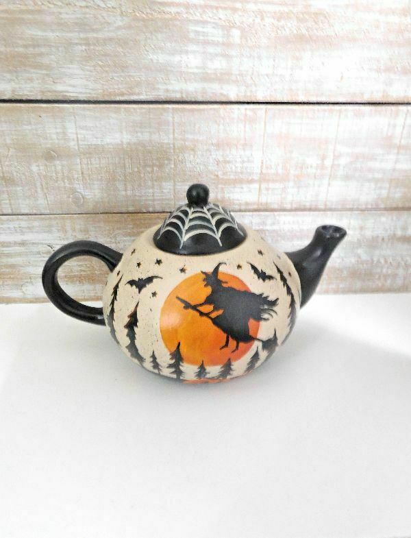Hand Painted Halloween Witch Pumpkin Teapot Shelf Sitter...no Gourds In This One