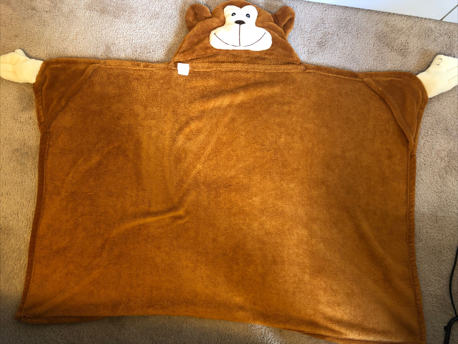 Kids Hooded, Blanket, Robe  - Brown Monkey 54”x35”