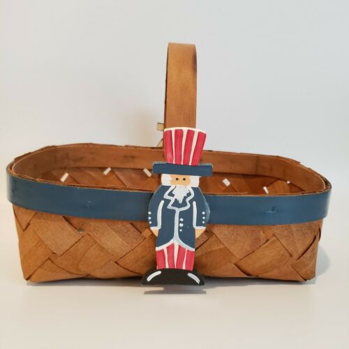 Handmade Patriotic 4th Of July Hand Painted Wooden Planter Picnic Basket