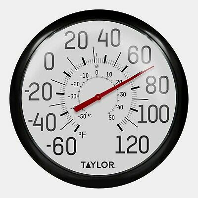 #6700 Taylor Large 13.5" Easy To Read In/outdoor Black Dial Thermometer F/c New!