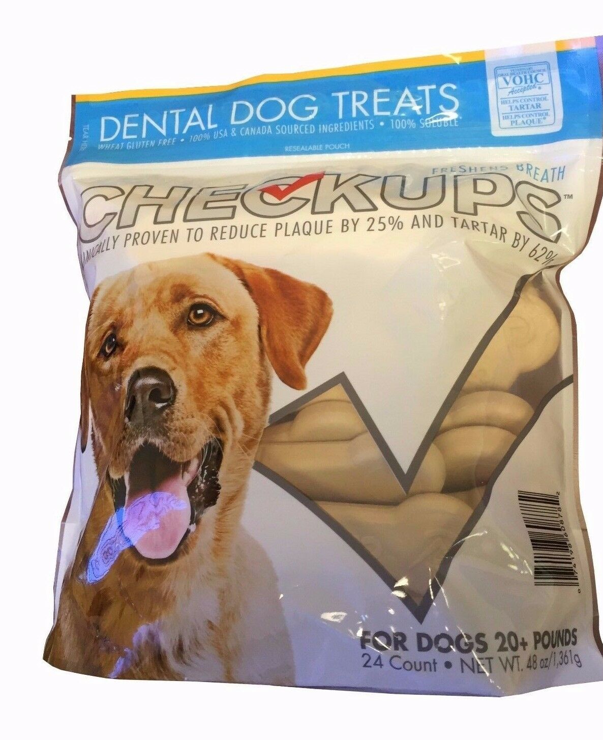 Checkups Dental Dog Treats For Dogs 20+ Lbs Freshens Breath 24 Count Net Wt 3lb