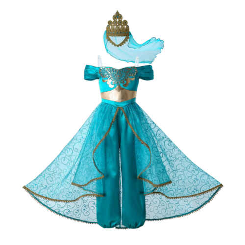 2020 Girls Princess Jasmine Costumes Kids Fancy Dress Up Party Outfits Cosplay