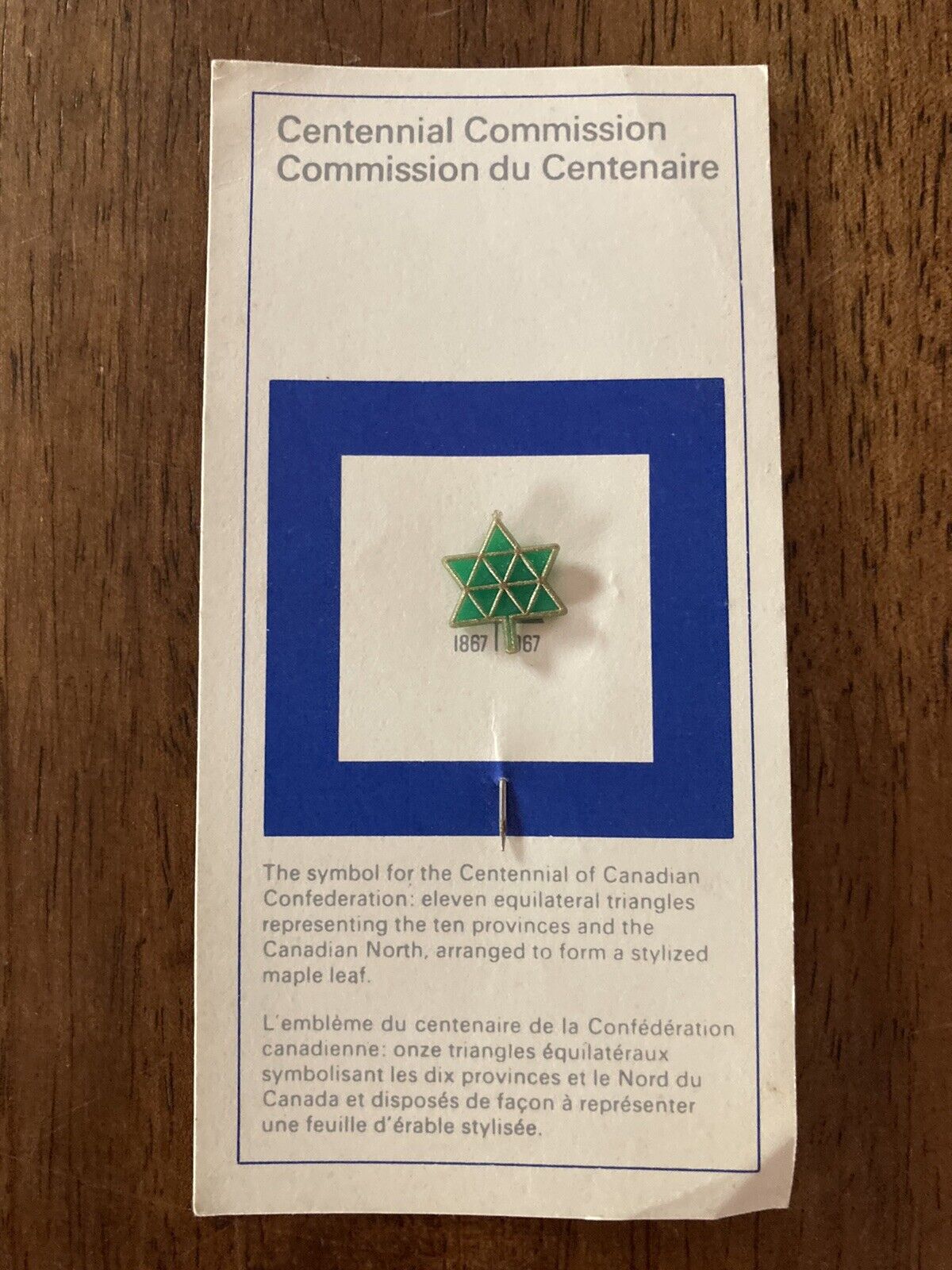 Canada 1967 Centennial Commission Pin Original Card Equilateral Triangle