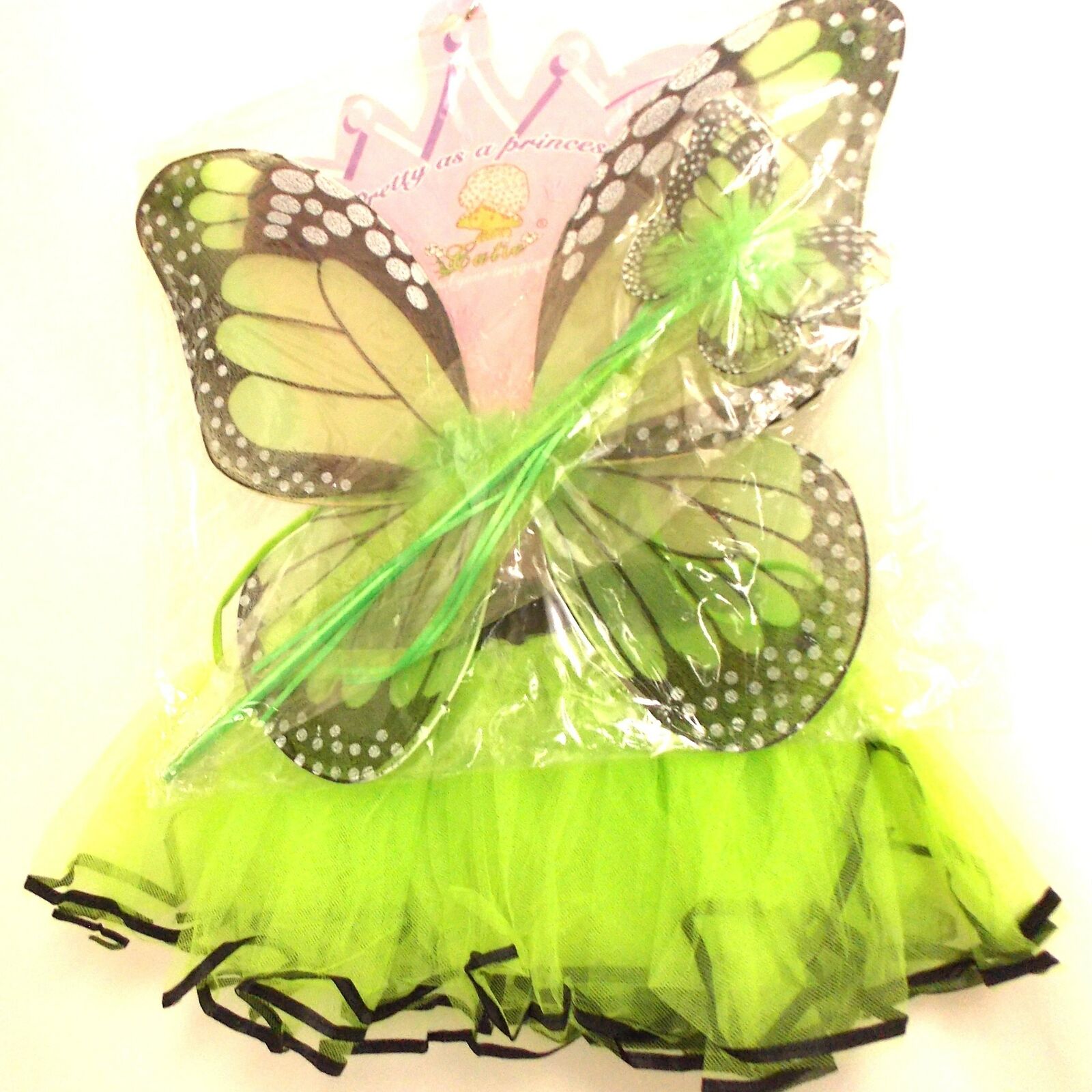 Green Monarch Butterfly Costume Wings Tutu Skirt Wand Halloween Dress Up Play