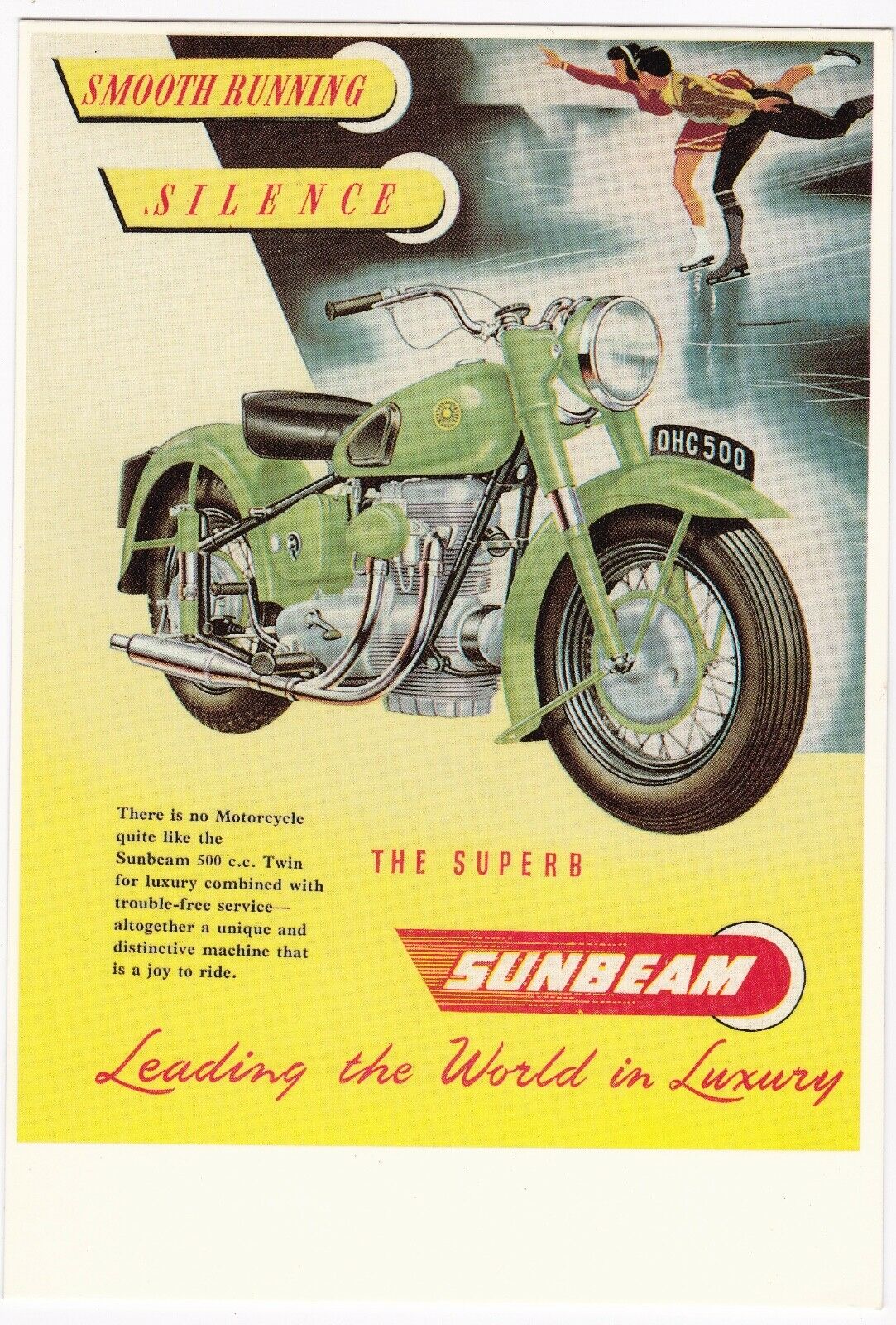 Vintage Motorcycle Advertising Reprint Postcard Sunbeam 500