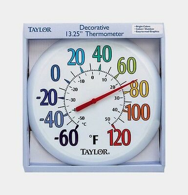 New #6714 Taylor Large 13.25" Easy To Read In/outdoor Color Dial Thermometer F/c