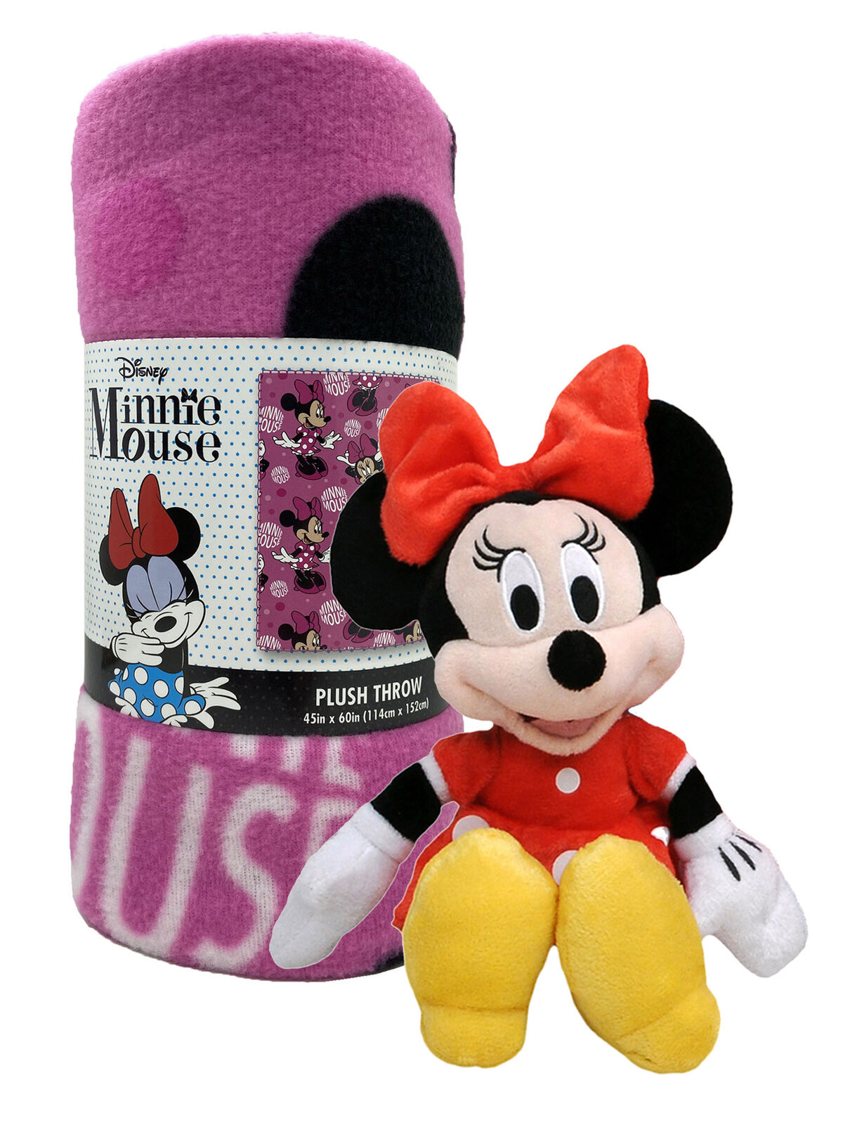 Minnie Mouse Disney 45" X 60" Throw Blanket W/ Girls Red Minnie Dress 11" Plush