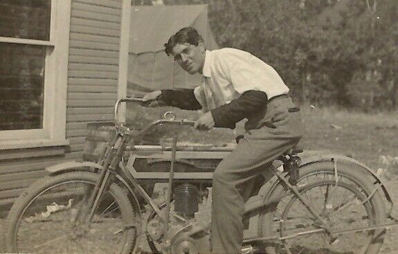 Best Rppc Photo Of Vintage 1910 Excelsior Motorcycle W Happy Owner