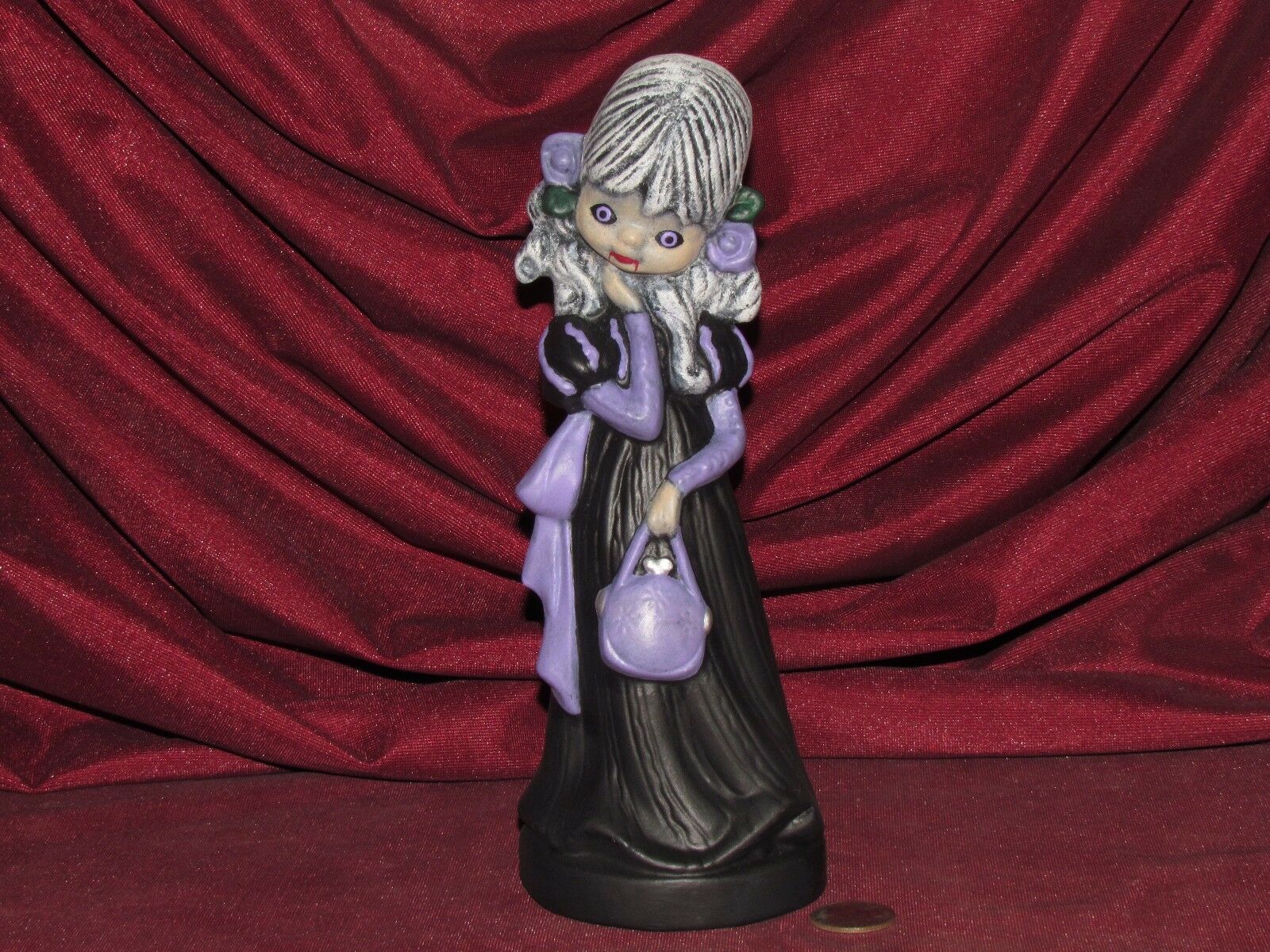Gothic Vampire Girl With Purse Finished Ceramic Bisque Handpainted Coven Witch