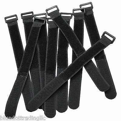 Durable 10 Hook And Loop Reusable Cable Tie Down Straps Kit 8 Inch X 3/4" Black