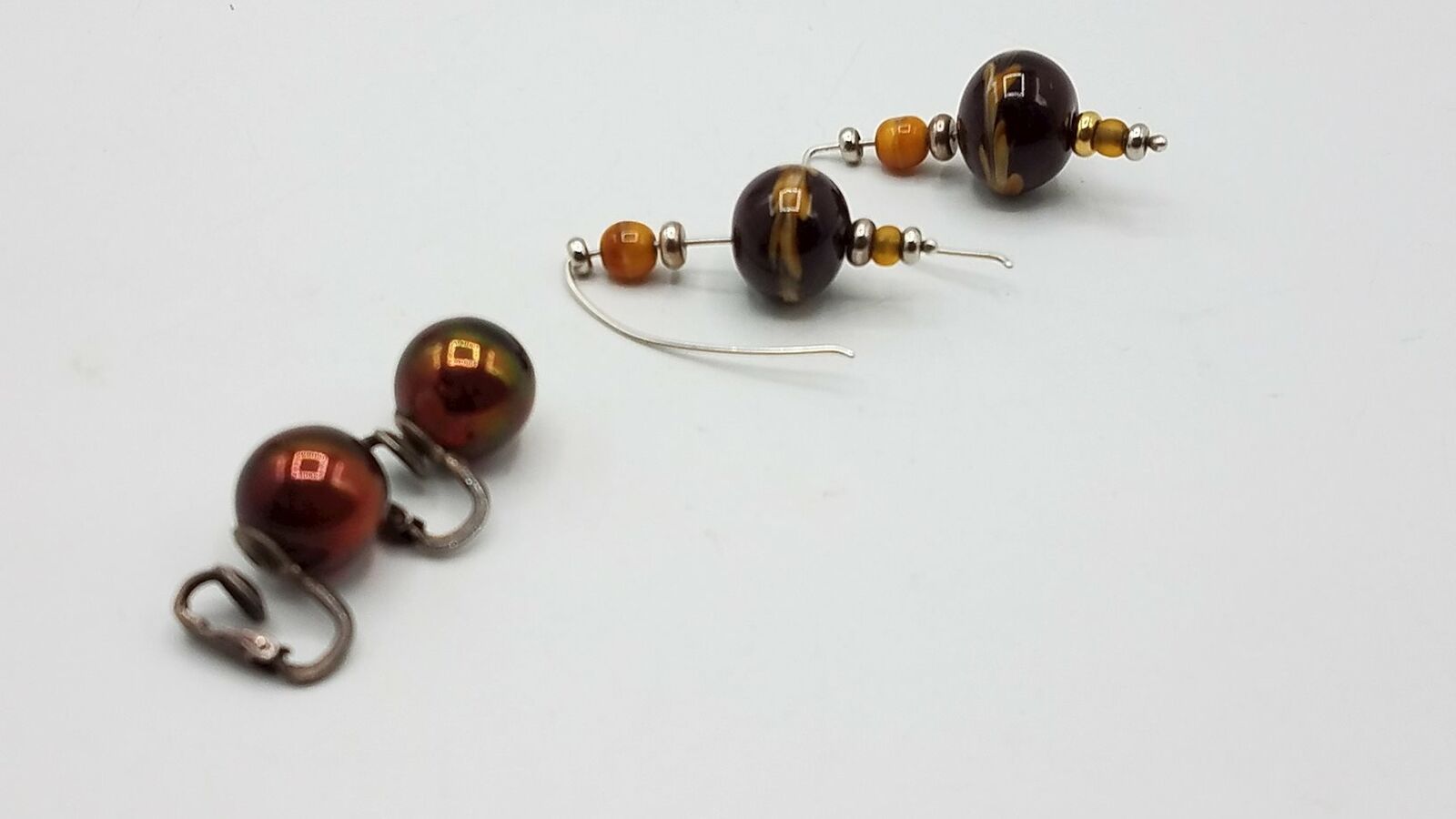 925 Silver Glass Earrings Ball 12.2mm Dangling 1/2" 1 1/2" 2pr Lot Dy982