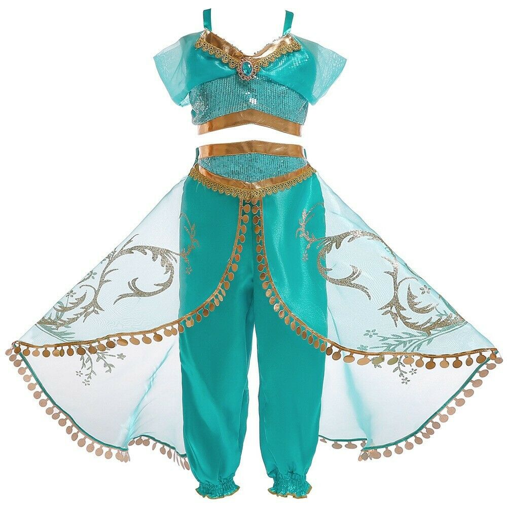 Girls Princess Jasmine Costume Halloween Party Dress Up For Girls 2-10 Years