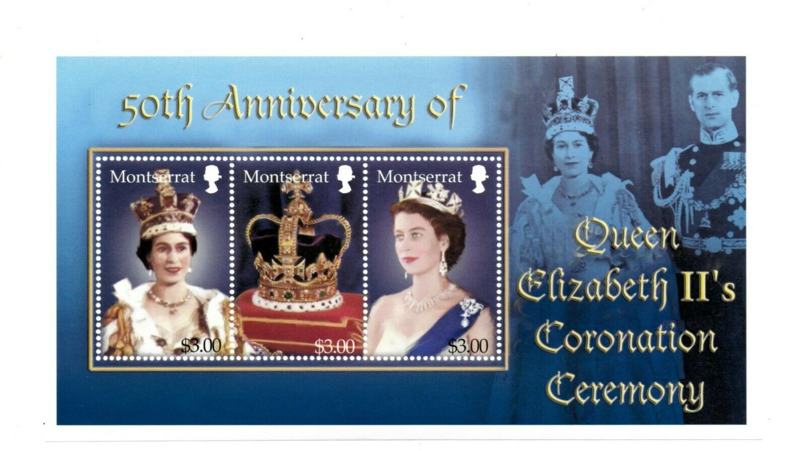 Montserrat - 2003 Queen Elizabeth Ii's Coronation Ceremony - Sheet Of 3 - Mnh
