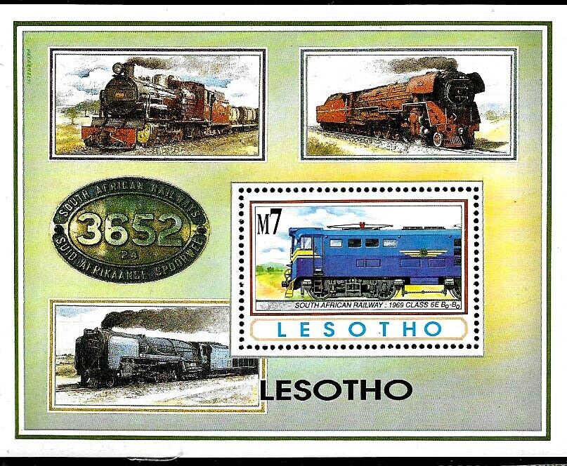 #20449 Lesotho 1993 Transport Trains  Locomotives Souvenir Sheet Yv Bl110 Mnh