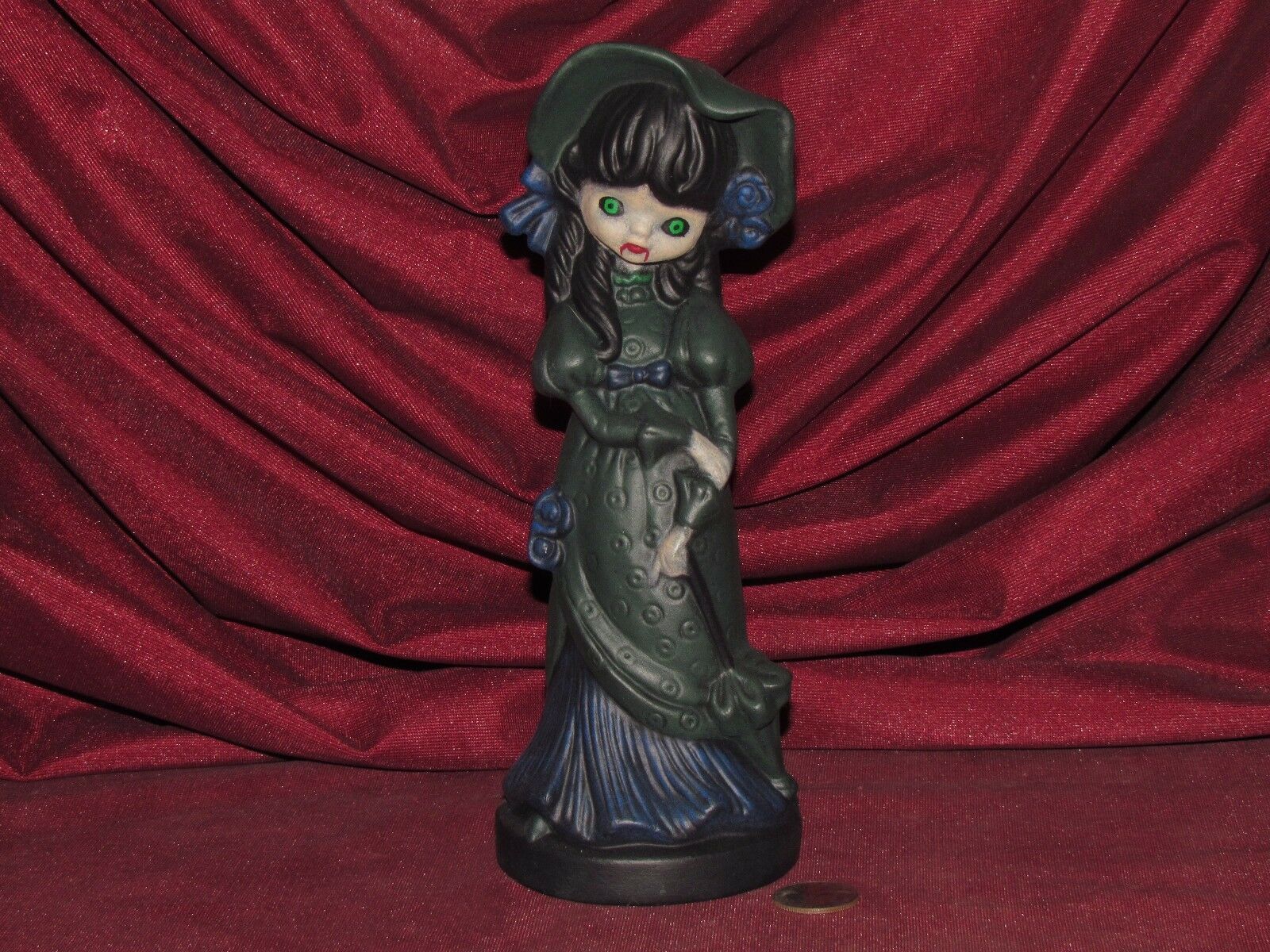 Gothic Vampire Girl With Parasol Finished Ceramic Bisque Handpainted Coven Witch