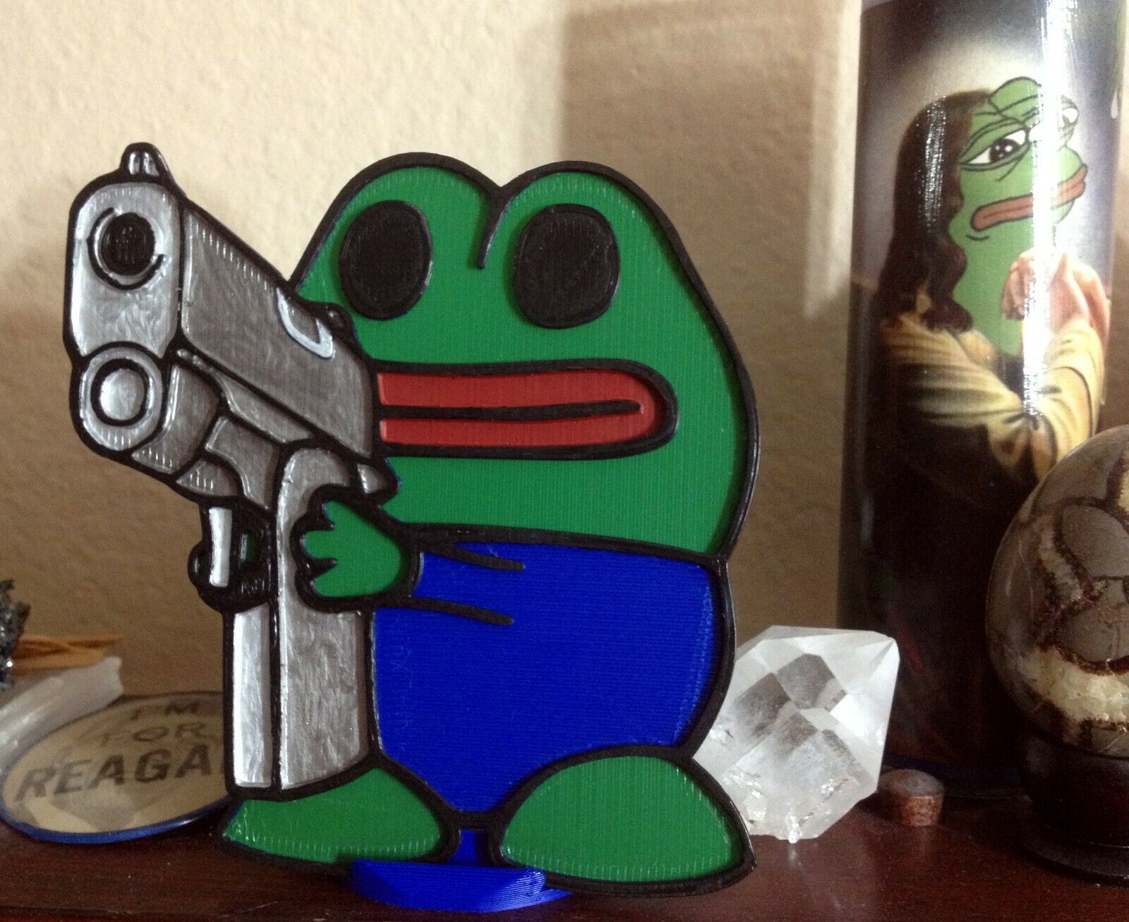 Pepe With A Pistol - 5x5 Inch With Stand - Rarity Level 99 - 110% Dank