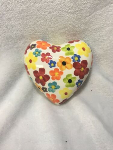 Mexican Ceramic/clay Hanging Heart Hand Painted Modern Floral Gorgeous Colorful
