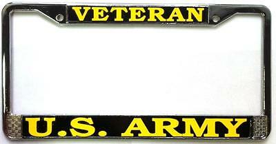 U.s. Army Veteran License Plate Chrome Metal Tag Frame  " Made In The Usa "