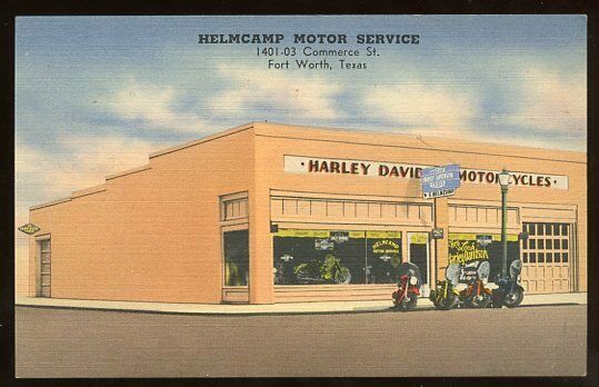 Linen Adv Postcard Harley Davidson Motorcycle Dealership Fort Worth Texas C.1950