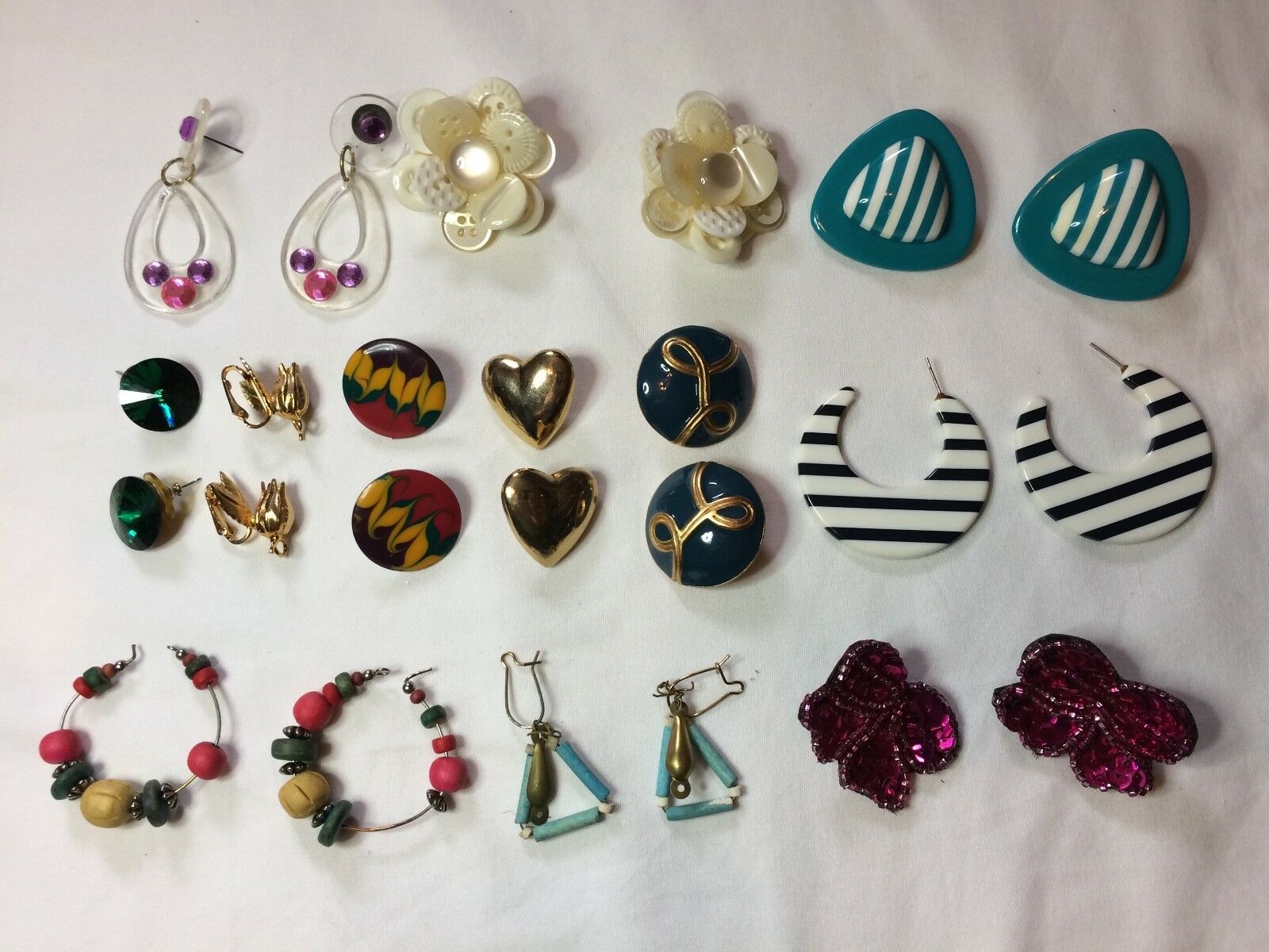 Mix Of Assorted Earrings Lot Pierced And Clip-on Styles Costume Jewelry