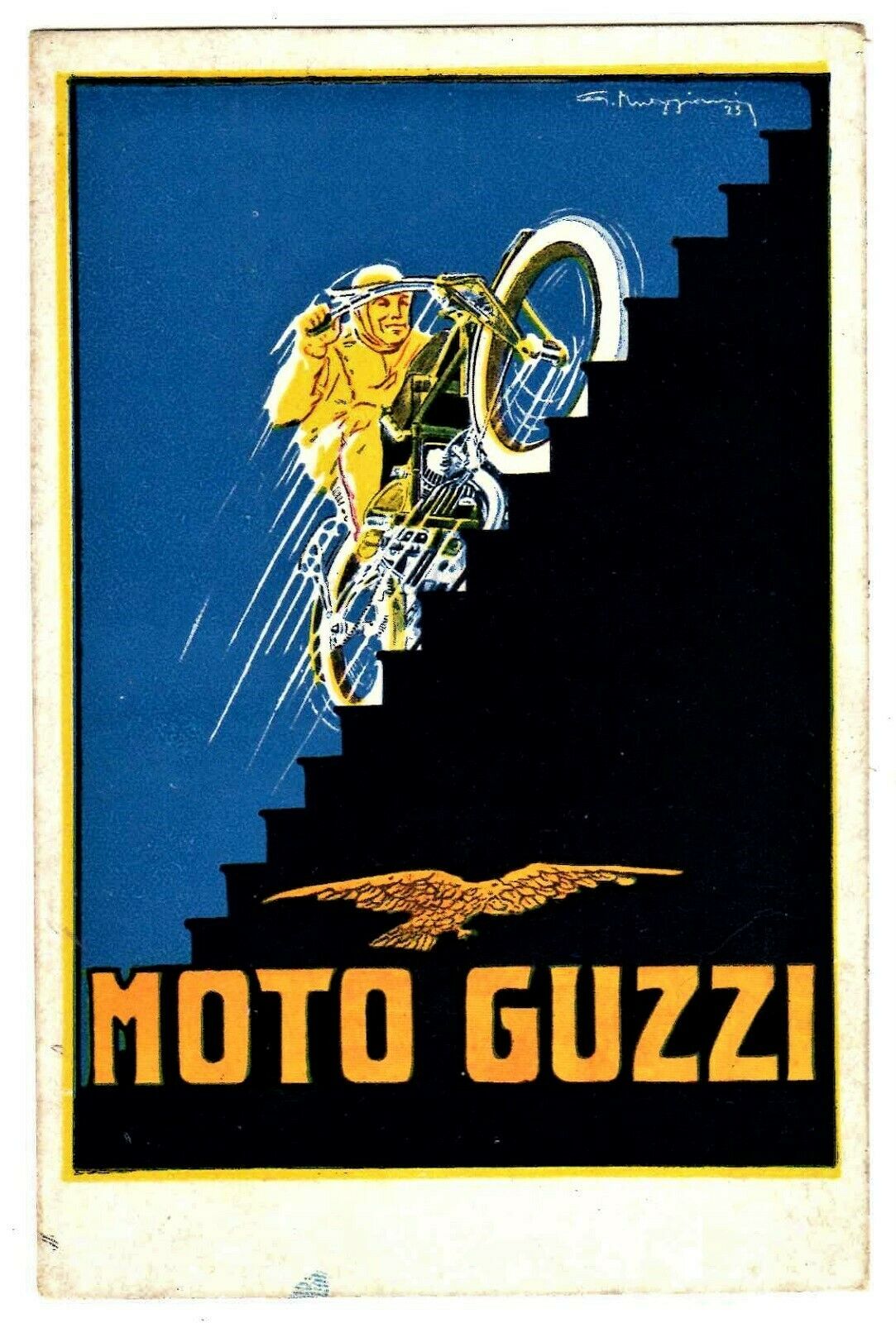Postcard Italian Moto Guzzi Motorcycle Signed Muggiani 1925 (sb)