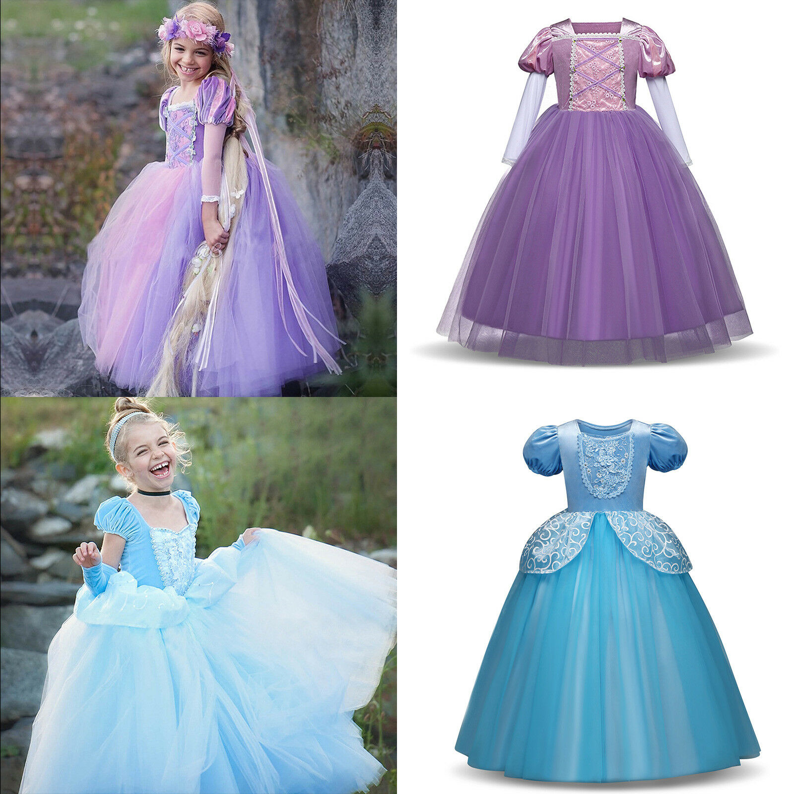 Princess Sofia Rapunzel Costume Cosplay Party Long Gown Dress Up For Kids Girls