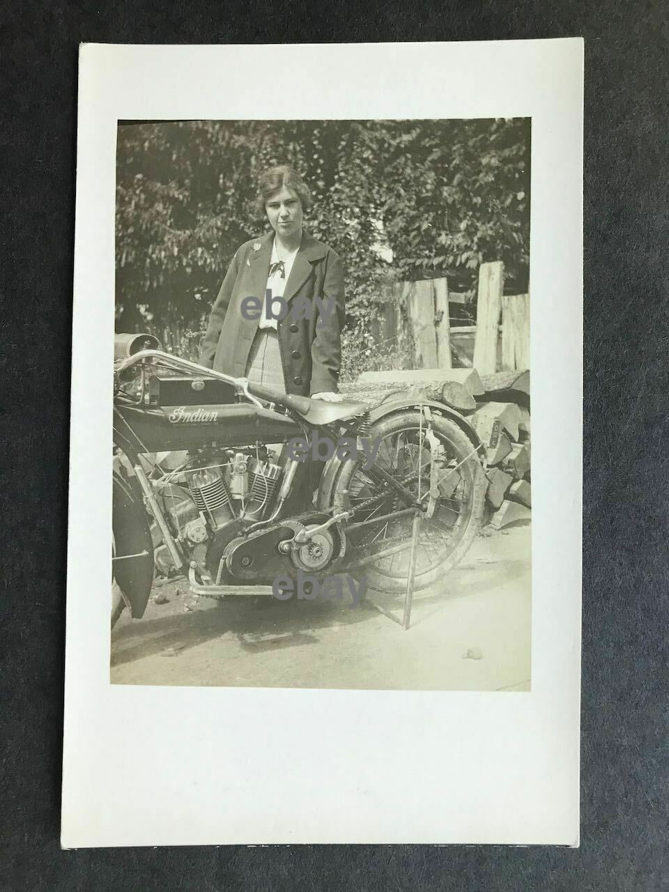 * Rppc-early Indian Motorcycle-lady Rider-real Photo-salem Or Cycle Club