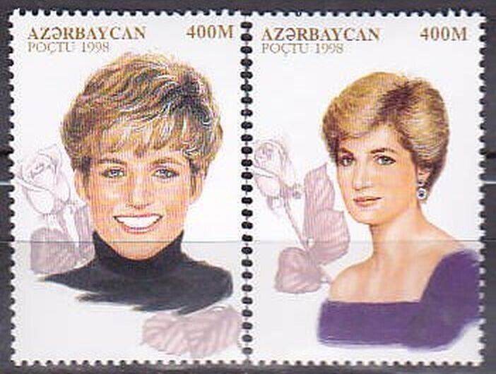 Azerbaijan 1998 Princess Diana Memorial Set Of 2 Singles Mnh