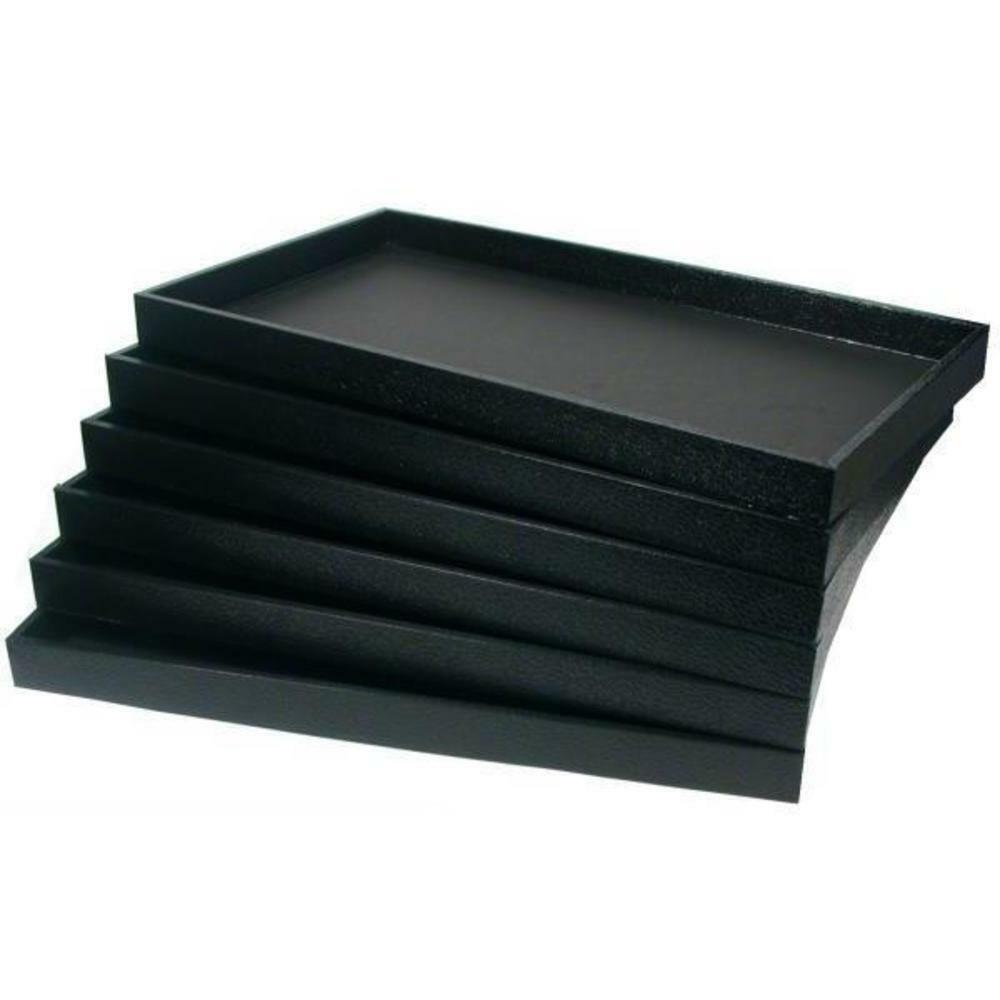 6 Black Faux Leather Display Travel Trays