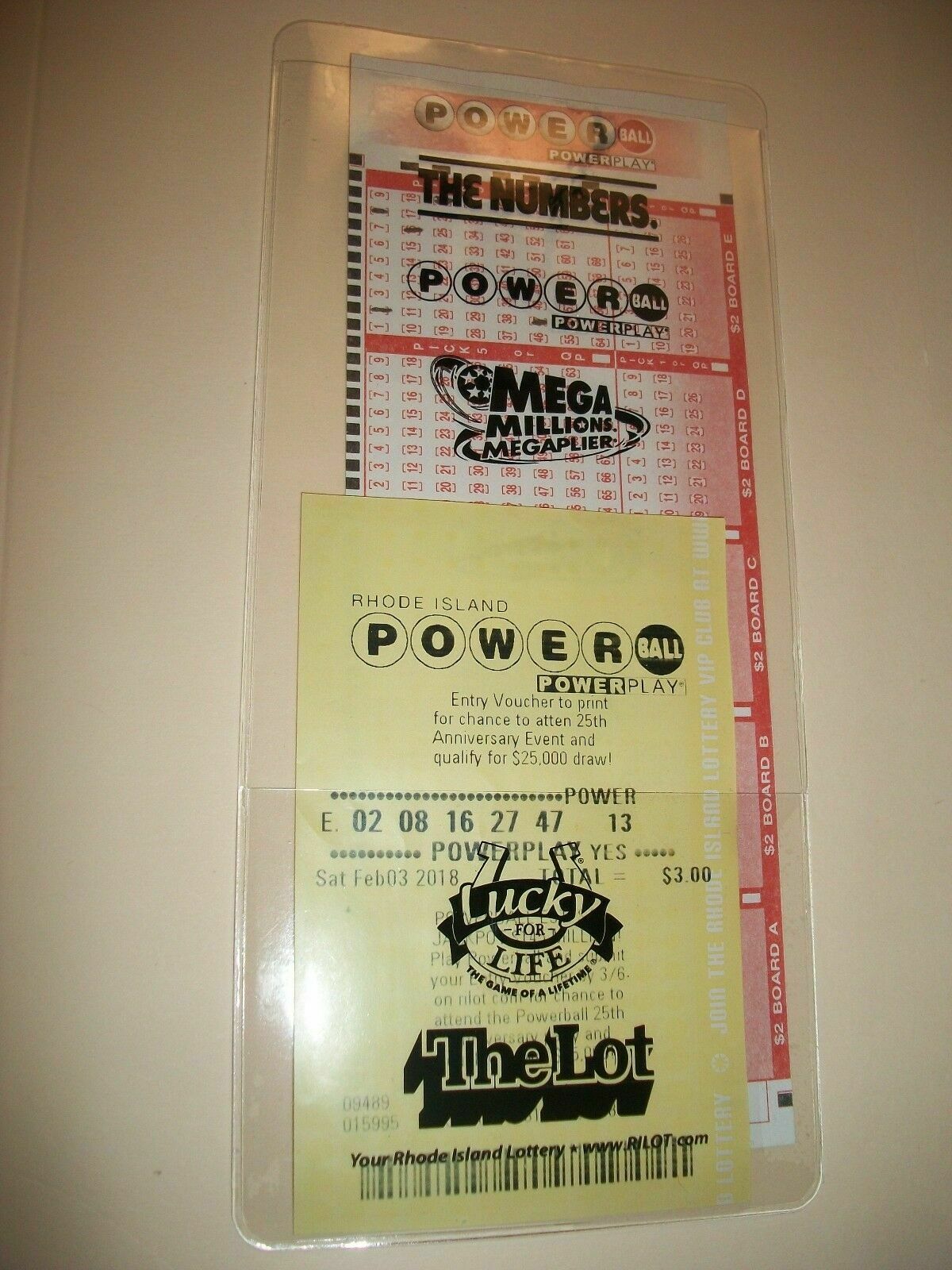 Lottery Ticket Holder Sleeve Protector Envelope Keno Powerball Mega Millions New