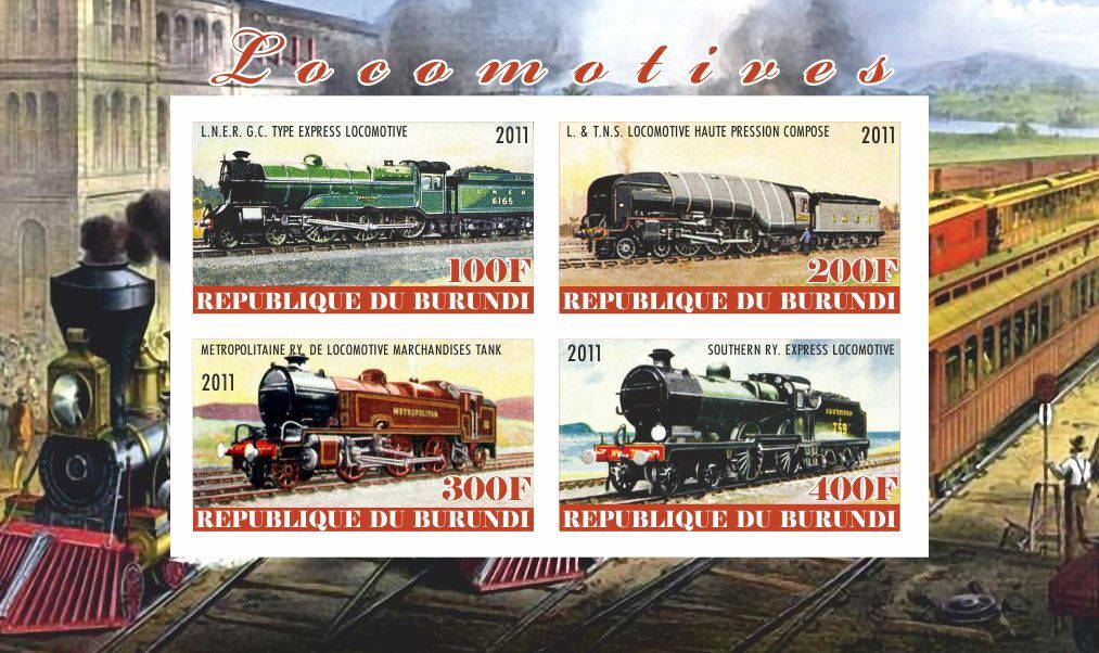 ** Locomotives Trains Railroads - S /s  Burundi  2011 Mint Mnh Imperf   #d019