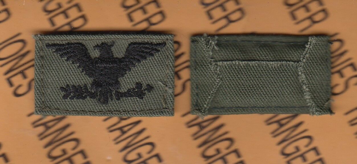 Us Army Colonel Col 0-6 Od Green & Black Sew On Single Hat Cap Rank Patch Sewn