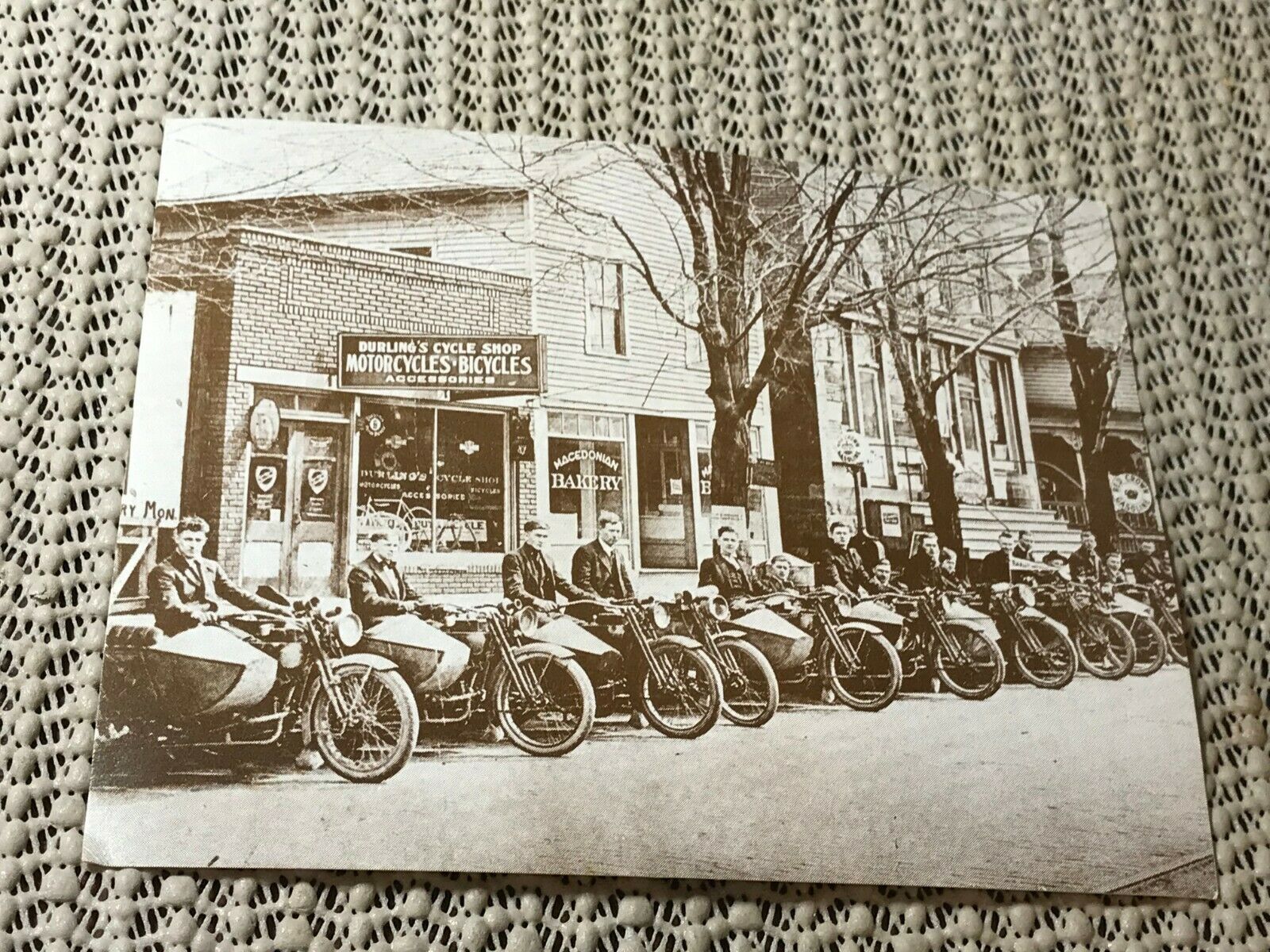 Vtg Postcard Picture Men Motorcycle Early 1900's Group Harleys Sidecars Durlings