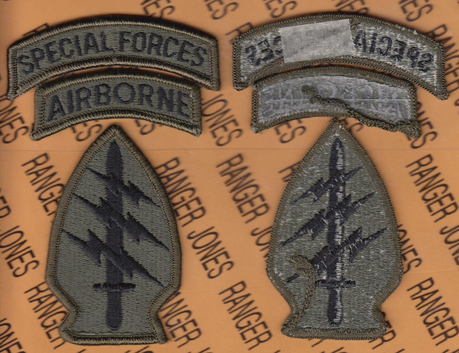 Special Forces Group Airborne Sfga Od Green & Black Bdu Patch M/e Set