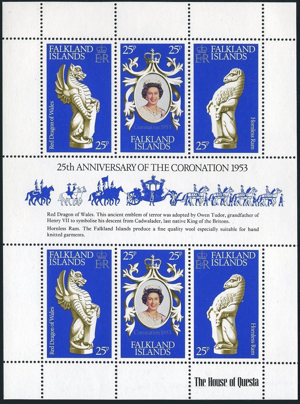 Falkland 275 Sheet,mnh.michel 272-274 Klb. Qe Ii Coronation-25,1978.dragon,ram.