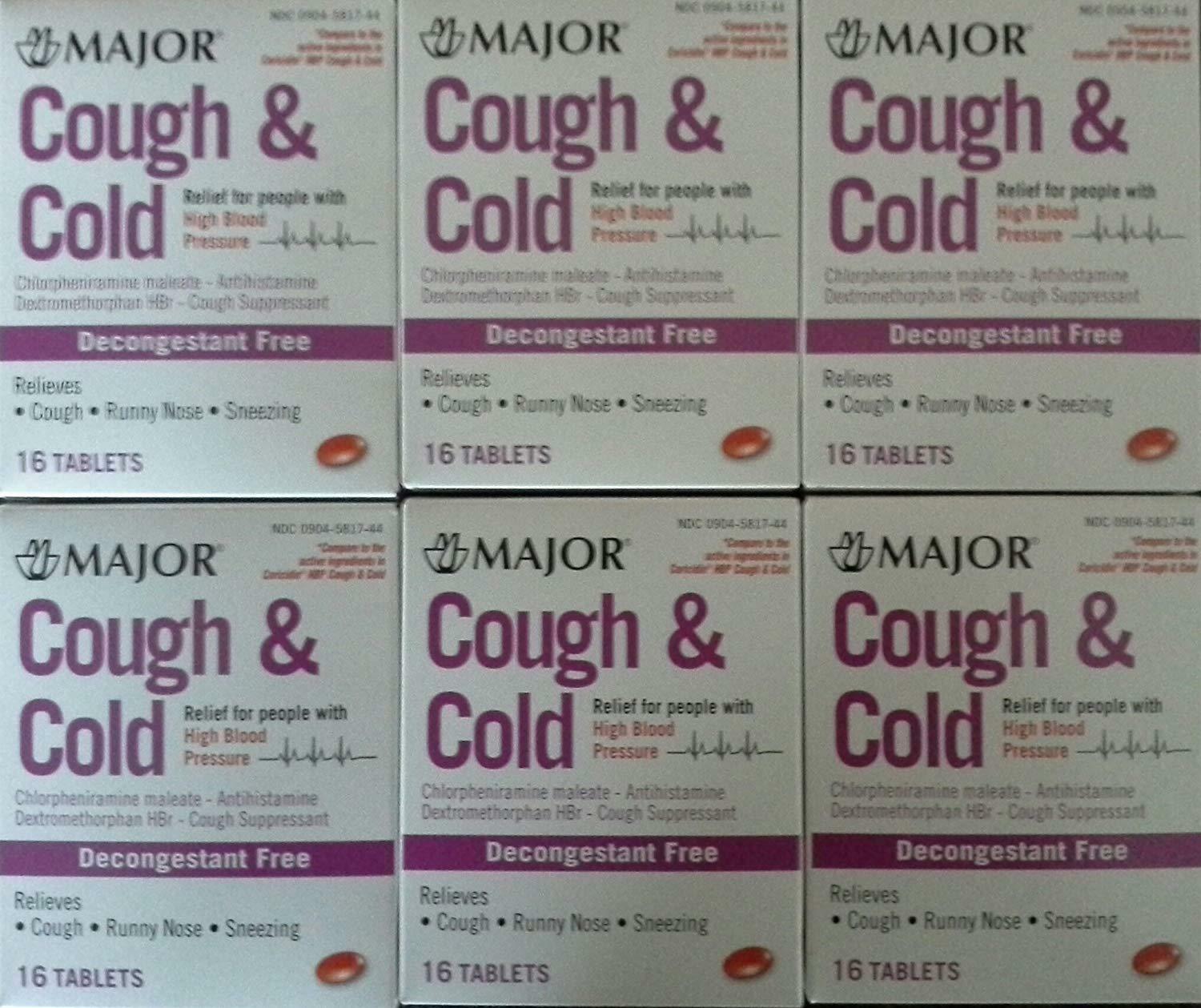 Major Cough & Cold Hbp 16ct (compare To Coricidin Hbp) -exp 06-2022 -6 Pack