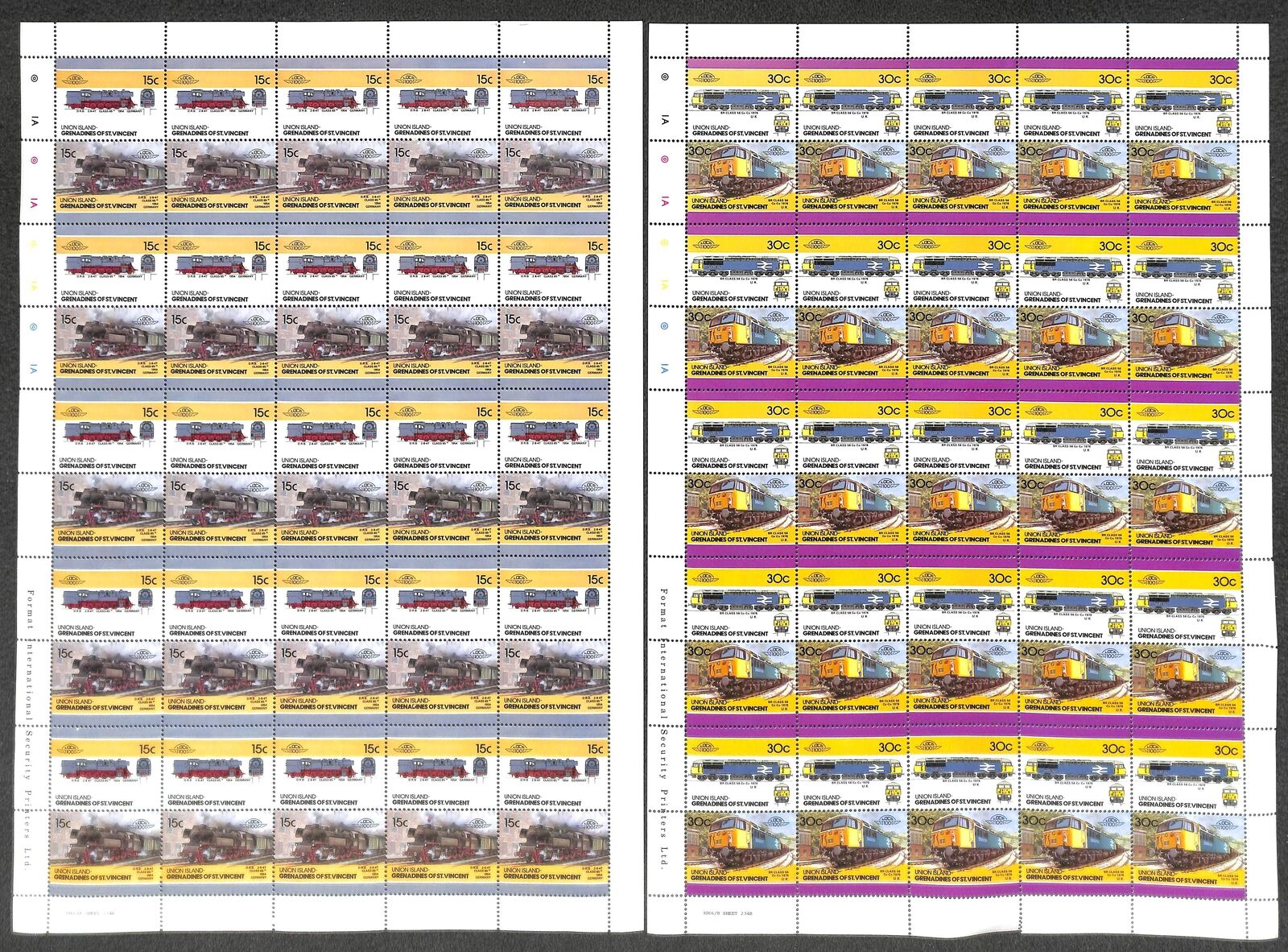 [opg1174] Union Island (grenadines) Lot Of 75x Complete Set In Sheets Vf Mnh