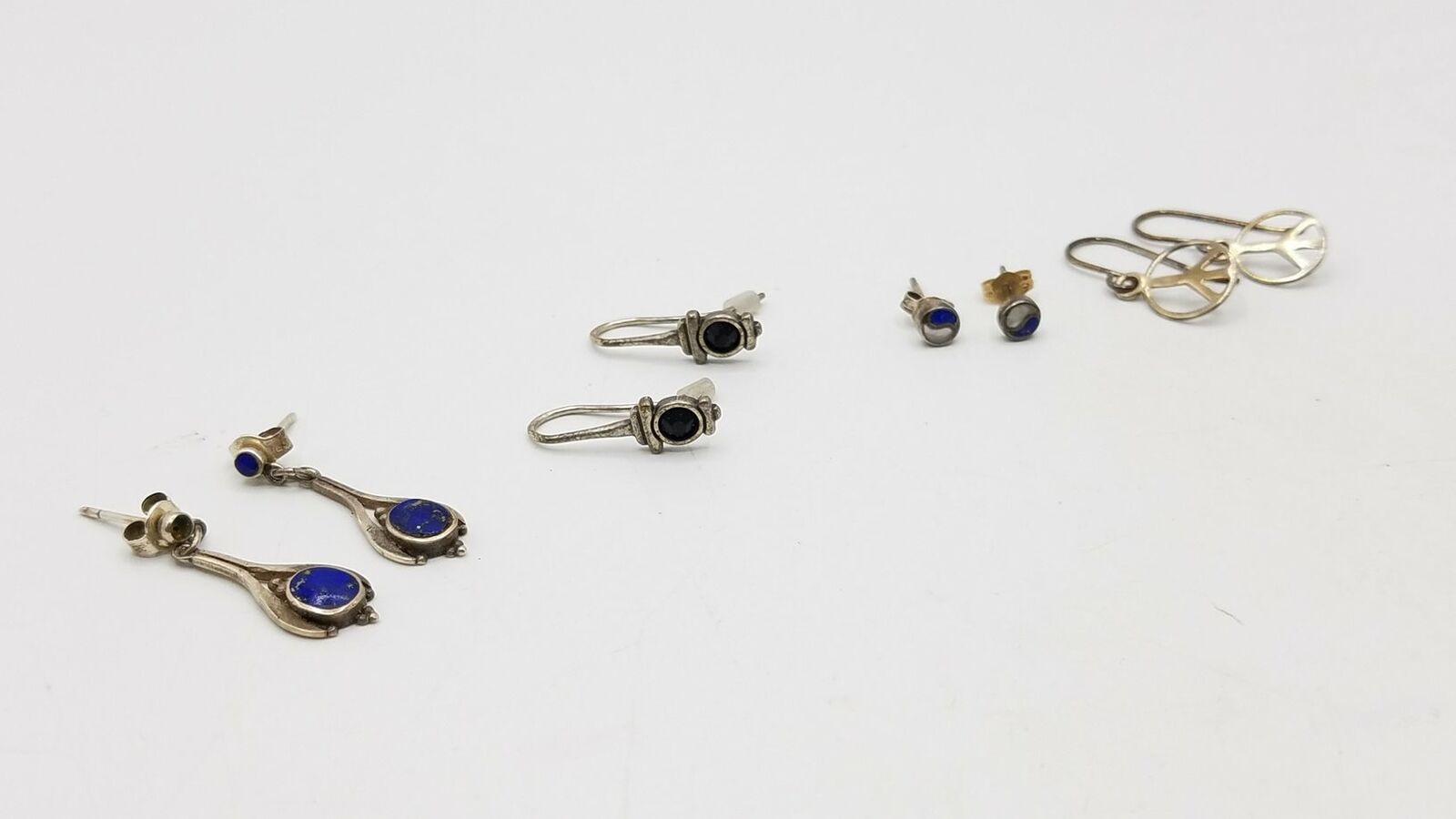 925 Silver M Of Pearl Lapis Lazuli Glass Earrings 4pr Lot Dy071