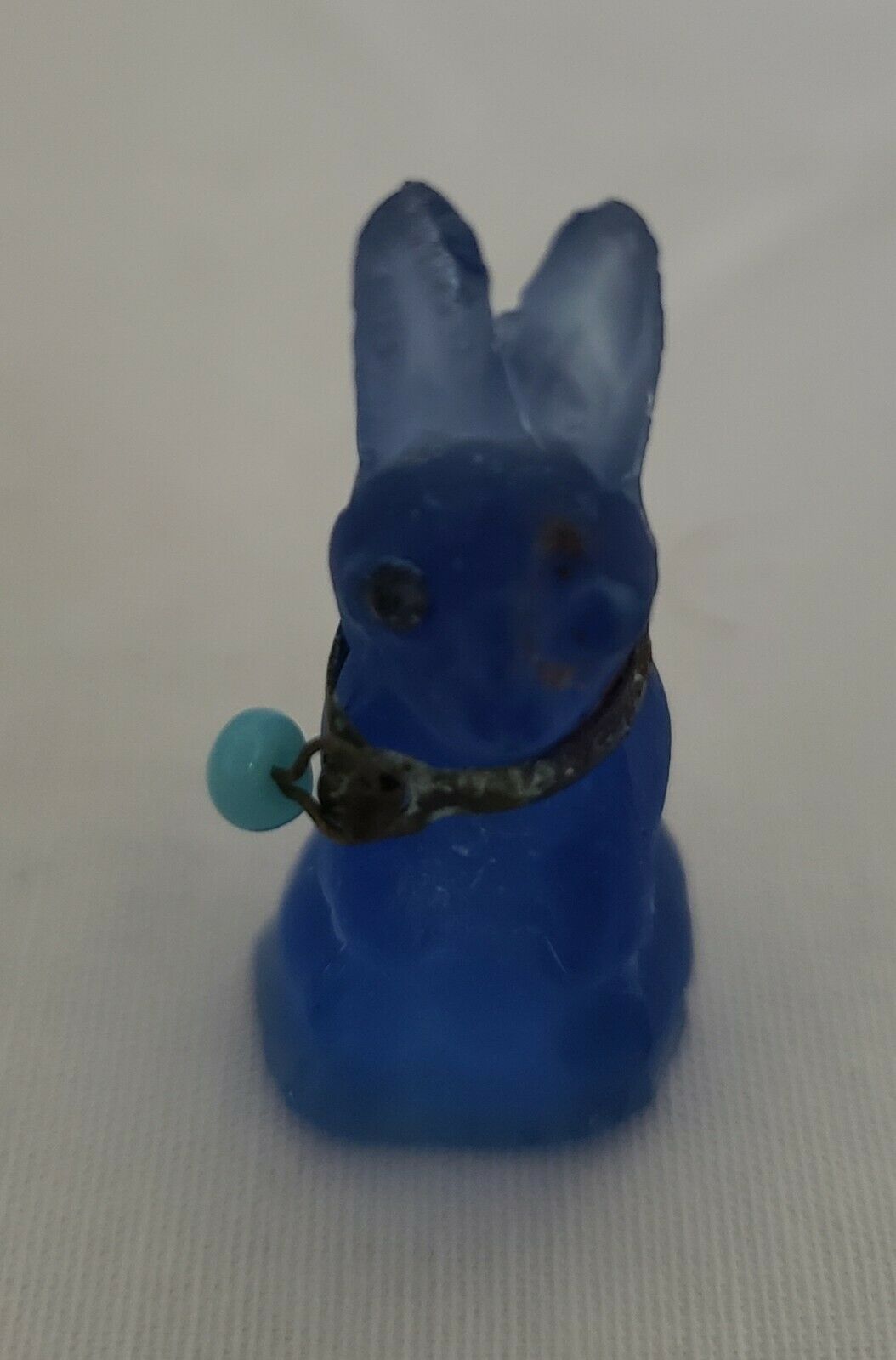 Antique Czech Blue Glass Bunny Rabbit Cracker Jack Charm Prize Figure