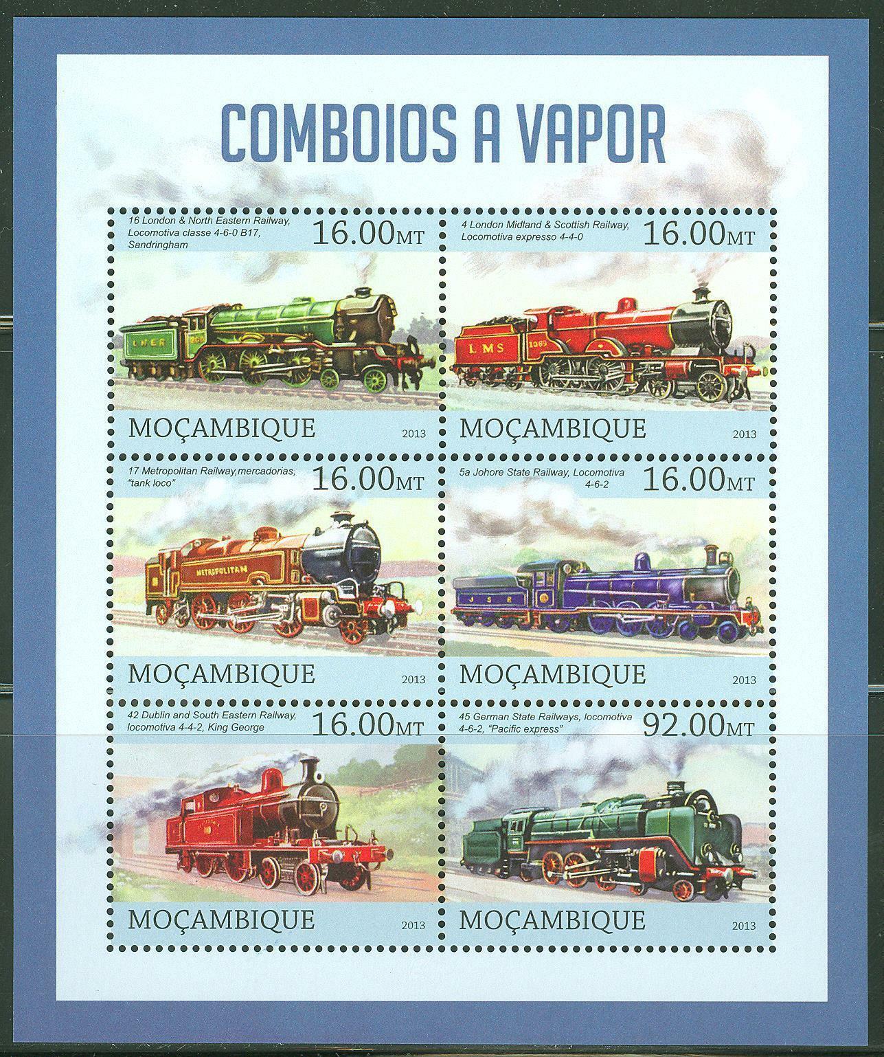 Mozambique  2013  Steam  Engines  Sheet Mint Nh
