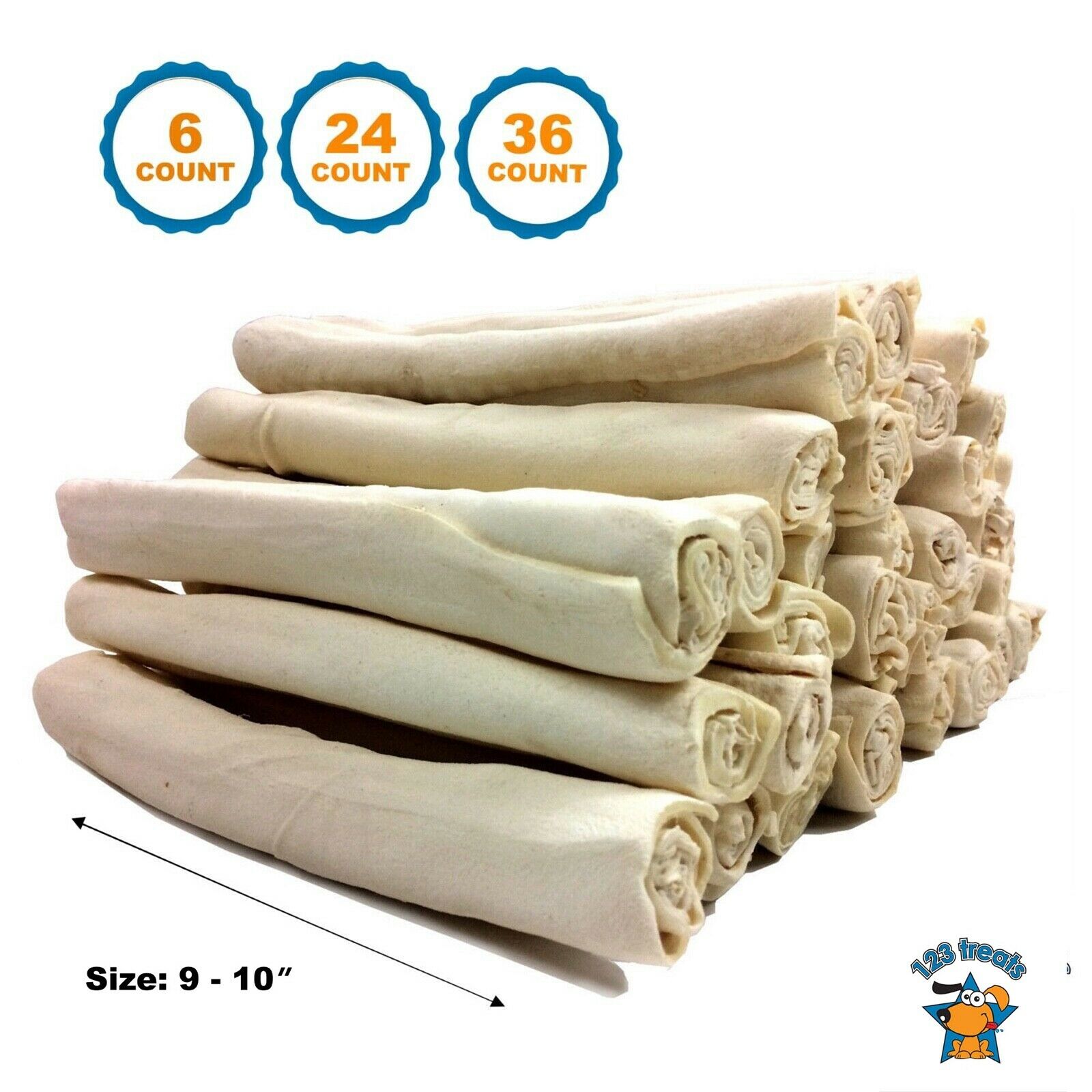 Rawhide Retriever Roll 9-10" -100% Natural Beef-hide Rolls For Dogs - 123 Treats