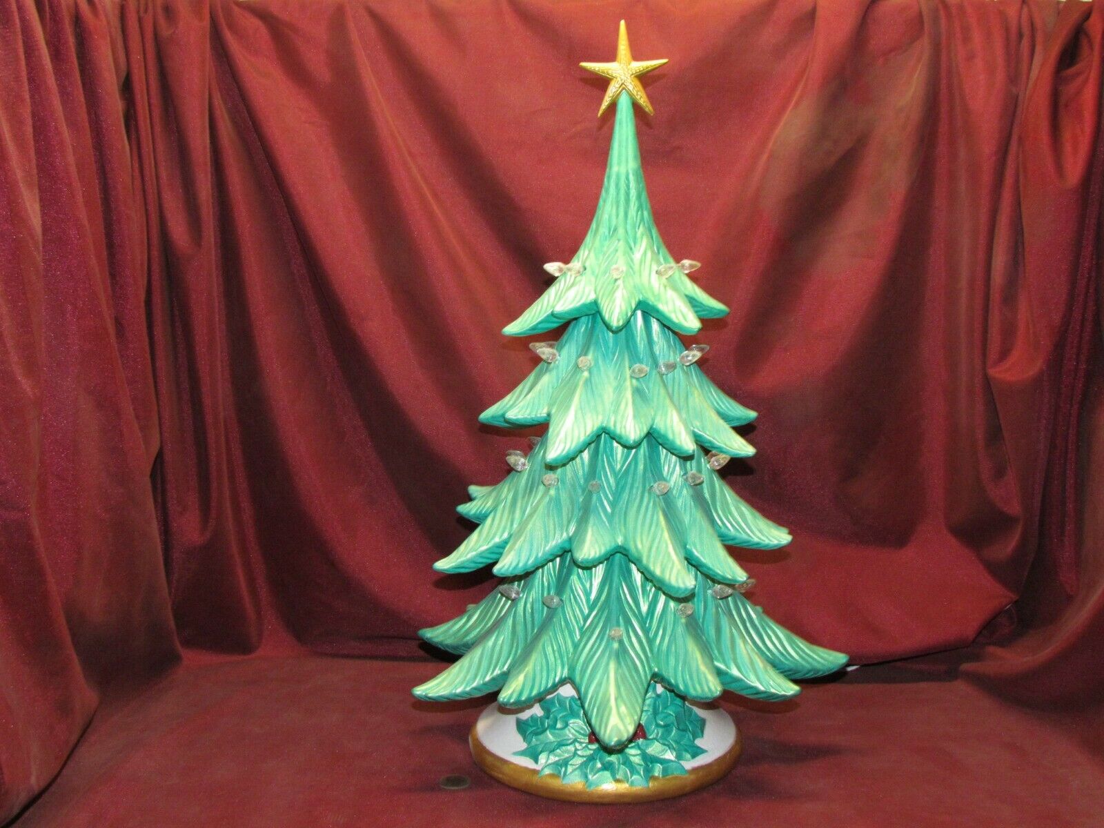 Large Ceramic Christmas Tree Lamp ~ Hand Painted ~ Ready To Display