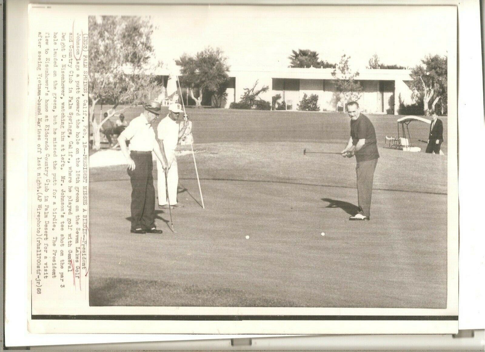 1968 Ap Wirephoto President Johnson, Ex-president Eisenhower Play Golf