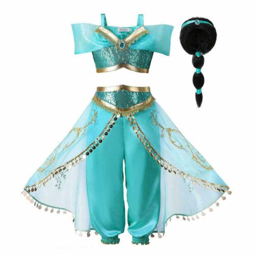 Kids Girls Costume Princess Jasmine Fancy Dress Party Cosplay Sequined Outfits