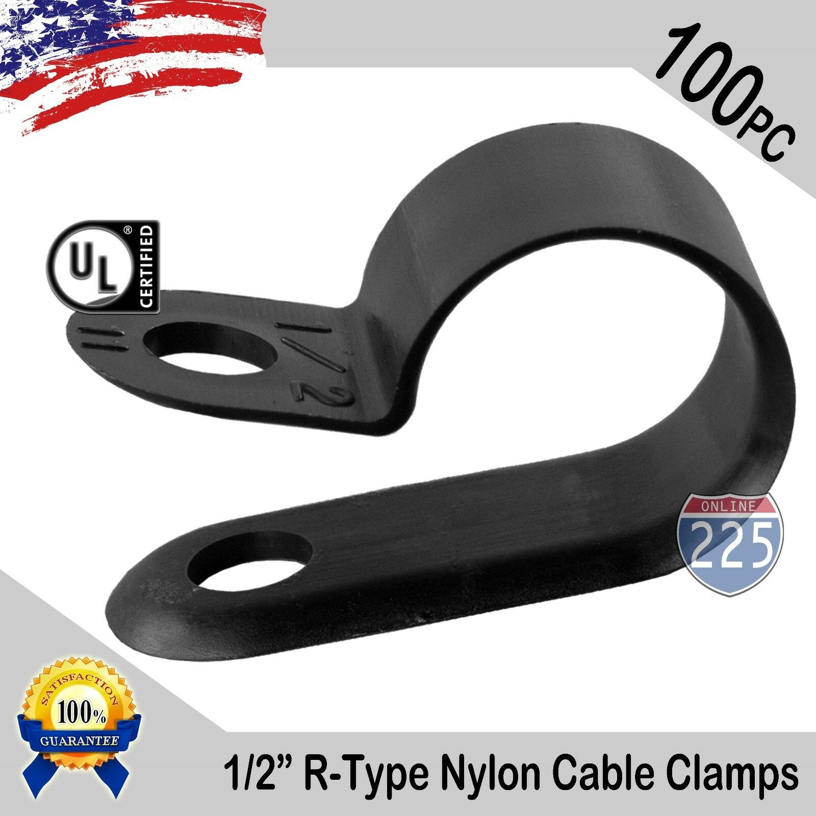 100 Pcs Pack 1/2" Inch R-type Cable Clamps Nylon Black Hose Wire Electrical Uv