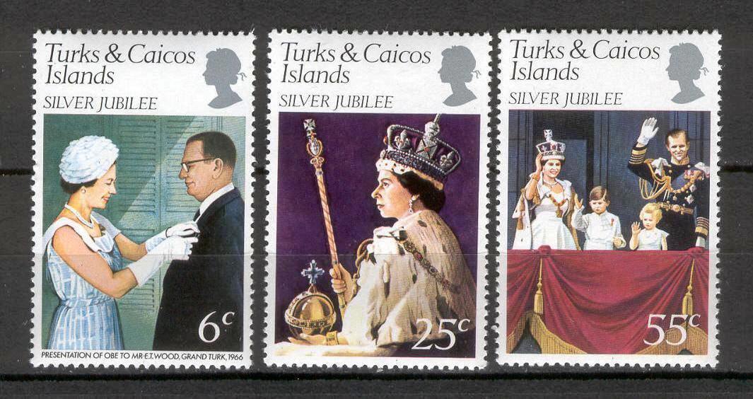 Royal Wedding C11 Mnh Turks Caicos Islands 1977 3v Silver Jubilee