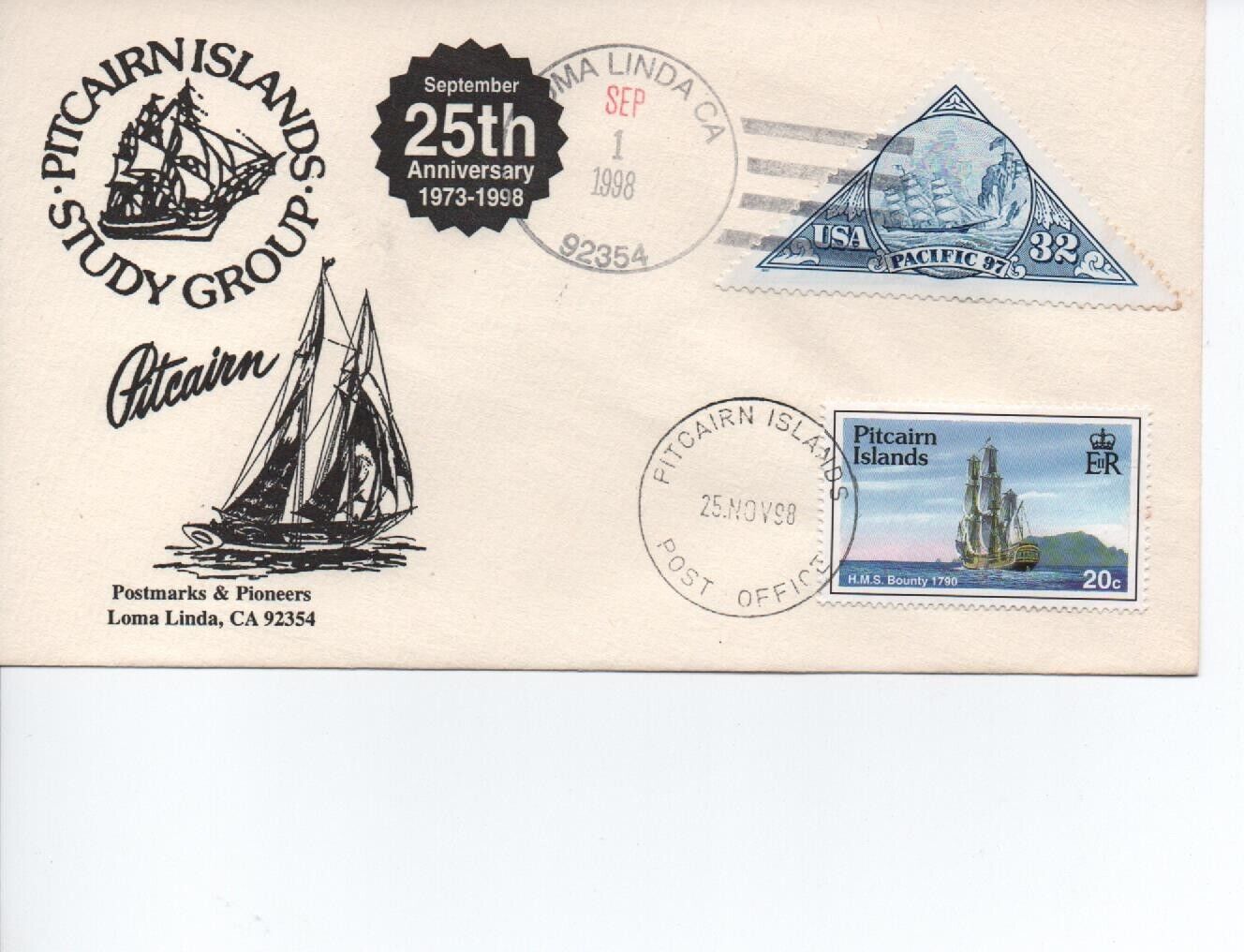 Stamp Cover Pitcairn Islands & Us 1998 Postmarks