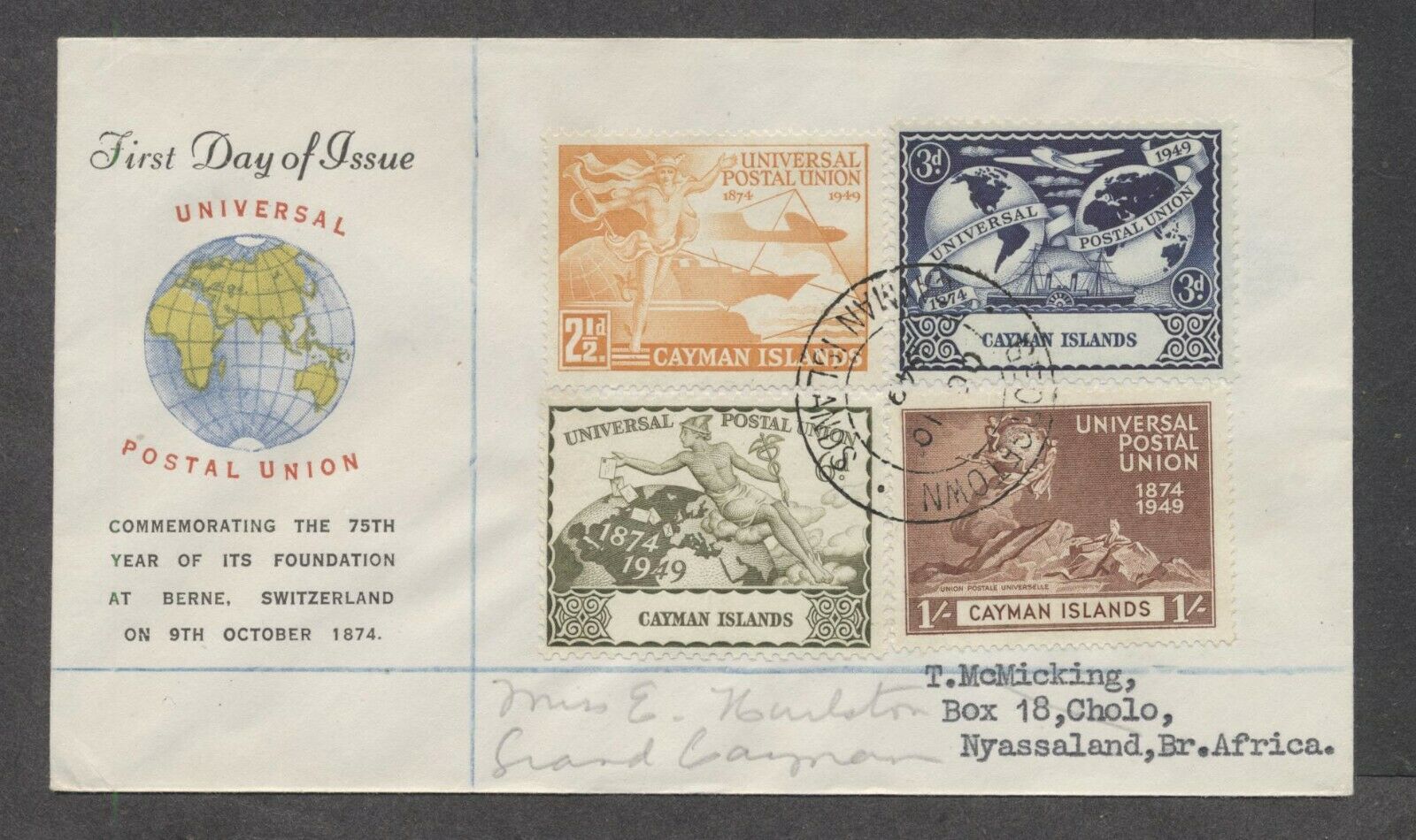 Cayman Islands 1949 Upu Set On Registered Cachet First Day Cover