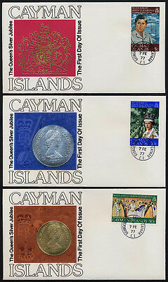 Cayman Islands 379-81 On Red Crest Cachet Fdc's - Queen Eizabeth Silver Jubilee